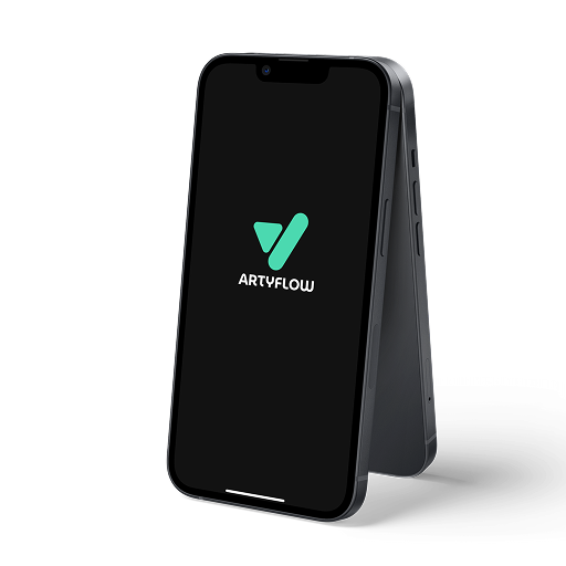 Artyflow mobilapp — telefonmockup